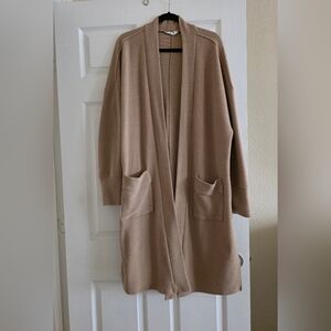 Women's Tan Open Front Long Sweater